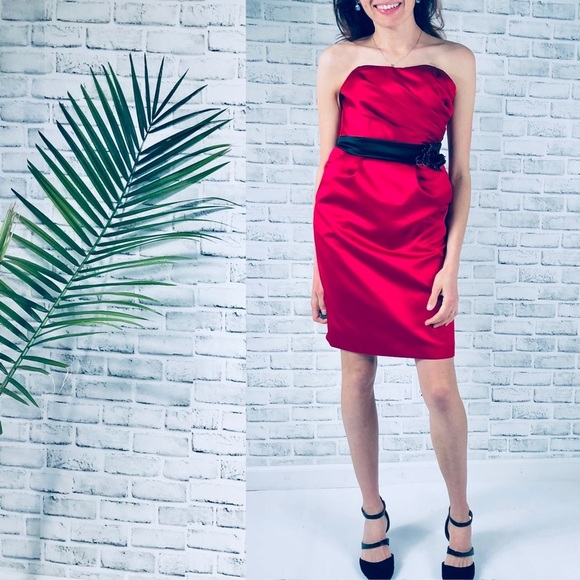 DAVIDS BRIDAL Strapless Red Evening Gown Bustier Sweetheart Neck Mini Dress Sz 2 - Picture 6 of 12